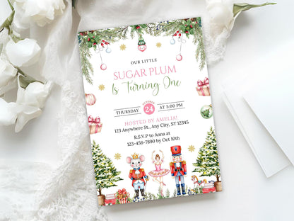 Editable Nutcracker Birthday Invitation, Sugar Plum Fairy, Winter Birthday, Christmas Birthday Invite, Digital Download