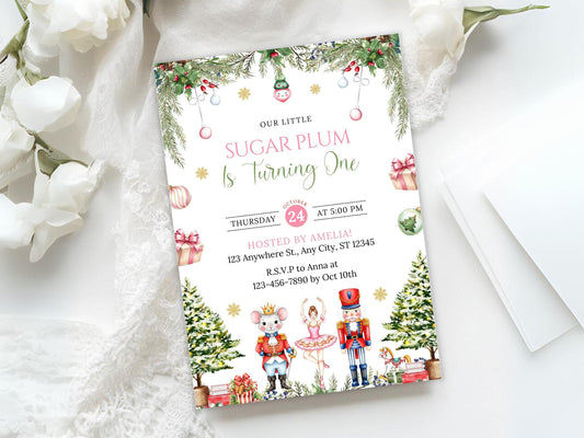Editable Nutcracker Birthday Invitation, Sugar Plum Fairy, Winter Birthday, Christmas Birthday Invite, Digital Download