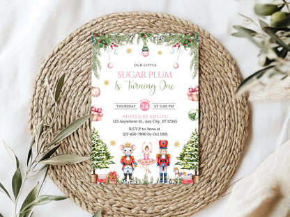 Editable Nutcracker Birthday Invitation, Sugar Plum Fairy, Winter Birthday, Christmas Birthday Invite, Digital Download