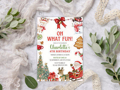 Einladung zur „Oh What Fun“-Weihnachtsfeier, Rosa Weihnachtsfeier-Einladung, Festtagsfeier, Kindergeburtstagseinladung, Digitaler Download