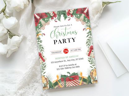 Christmas Party Invitation Template, Snow Globe Christmas Invite, Holiday, Winter, Editable Canva