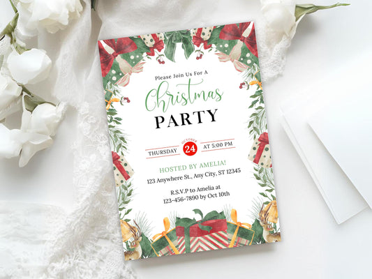 Christmas Party Invitation Template, Snow Globe Christmas Invite, Holiday, Winter, Editable Canva