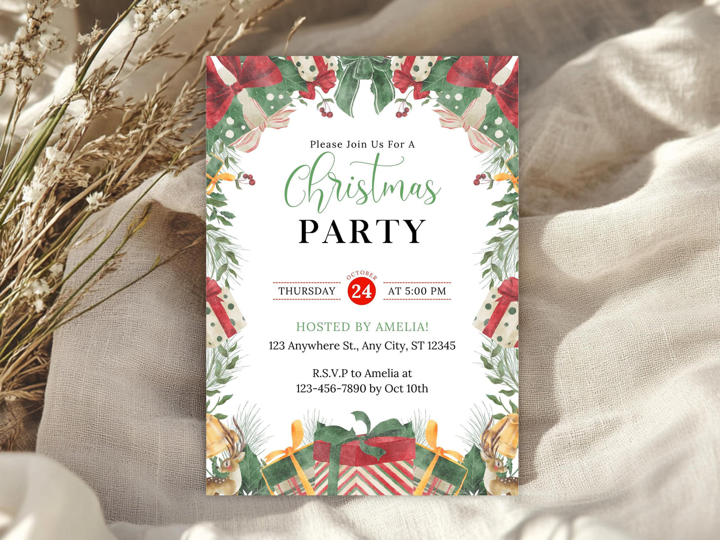 Christmas Party Invitation Template, Snow Globe Christmas Invite, Holiday, Winter, Editable Canva