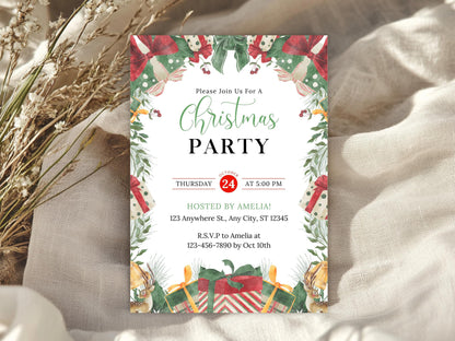 Christmas Party Invitation Template, Snow Globe Christmas Invite, Holiday, Winter, Editable Canva