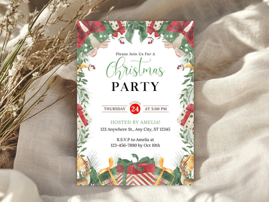 Christmas Party Invitation Template, Snow Globe Christmas Invite, Holiday, Winter, Editable Canva