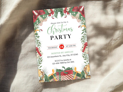 Christmas Party Invitation Template, Snow Globe Christmas Invite, Holiday, Winter, Editable Canva