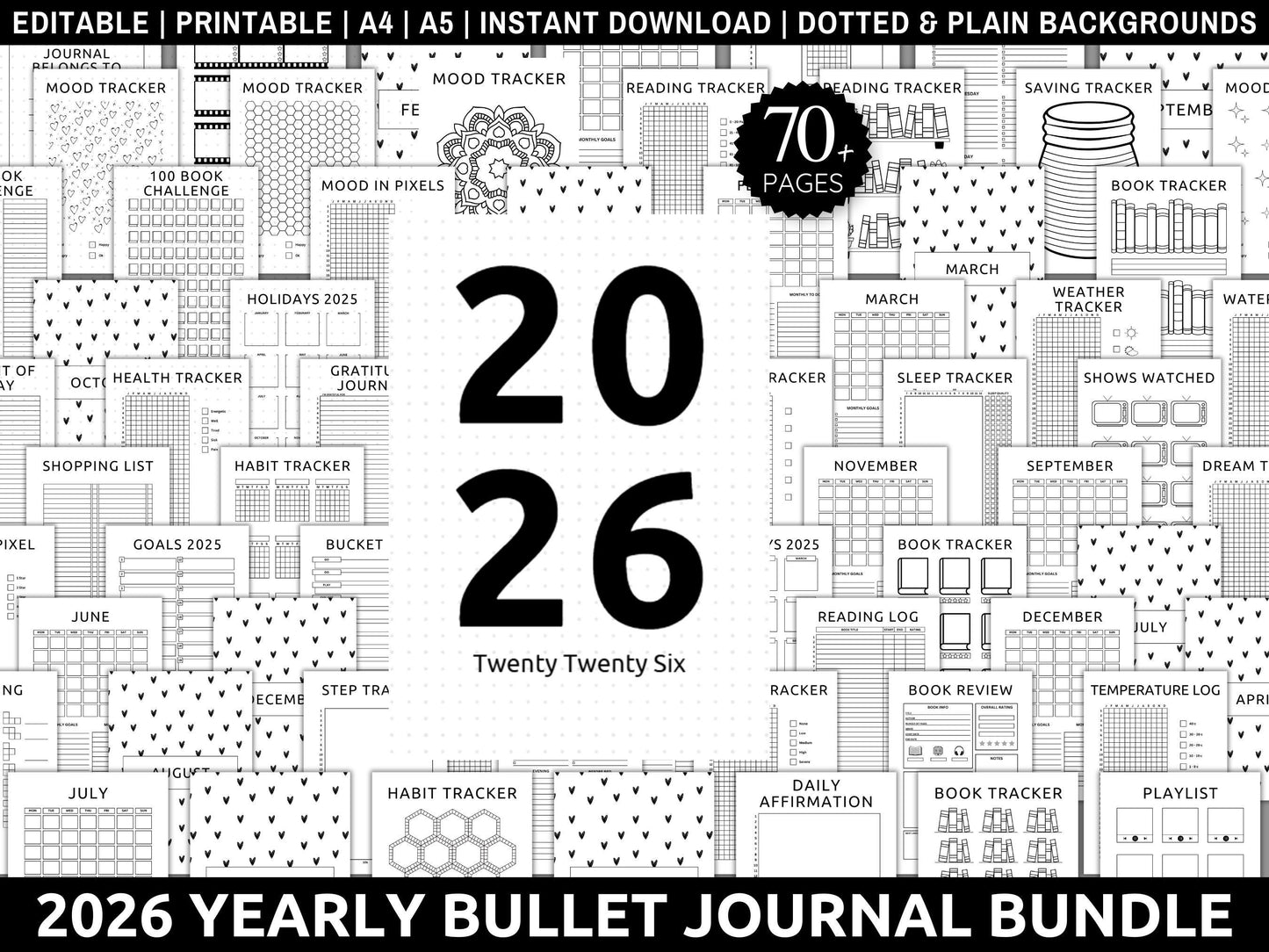 2026 Journal Mega Bundle: Printable Planner with Trackers (PDF)