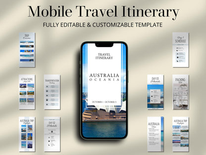Australia Travel Itinerary Template | Mobile Trip Planner | Editable Canva Digital Planner