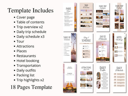 France Travel Itinerary Template | Mobile Trip Planner | Editable Canva Digital Planner