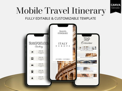Italy Travel Itinerary Template | Mobile Trip Planner | Editable Canva Digital Planner