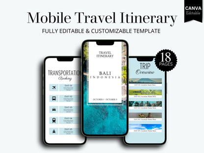 Bali Travel Itinerary Template | Mobile Trip Planner | Editable Canva Digital Planner