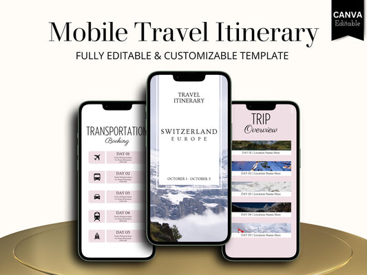 Switzerland Travel Itinerary Template | Mobile Trip Planner | Editable Canva Digital Planner