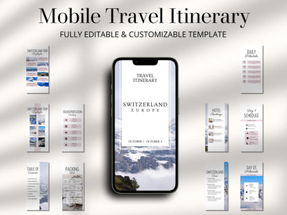 Switzerland Travel Itinerary Template | Mobile Trip Planner | Editable Canva Digital Planner