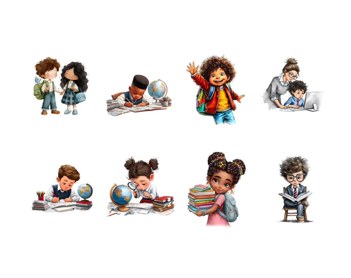 40 Back o School Kids Clipart png Bundle, Watercolor School Kids Clipart, Students Clipart, School Children png, First Day Of School Clipart