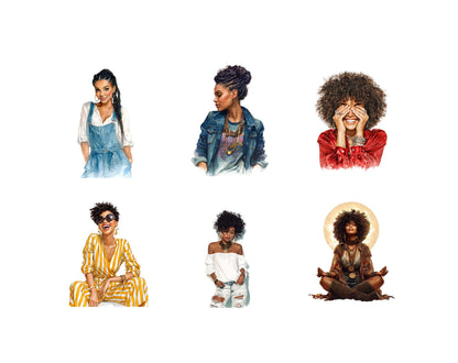 50 Black Girl Clipart Set, Black Girl Afro Women png, Black Queen Clipart, Black American Women CLipart, Afro Goddess png, Digital Download