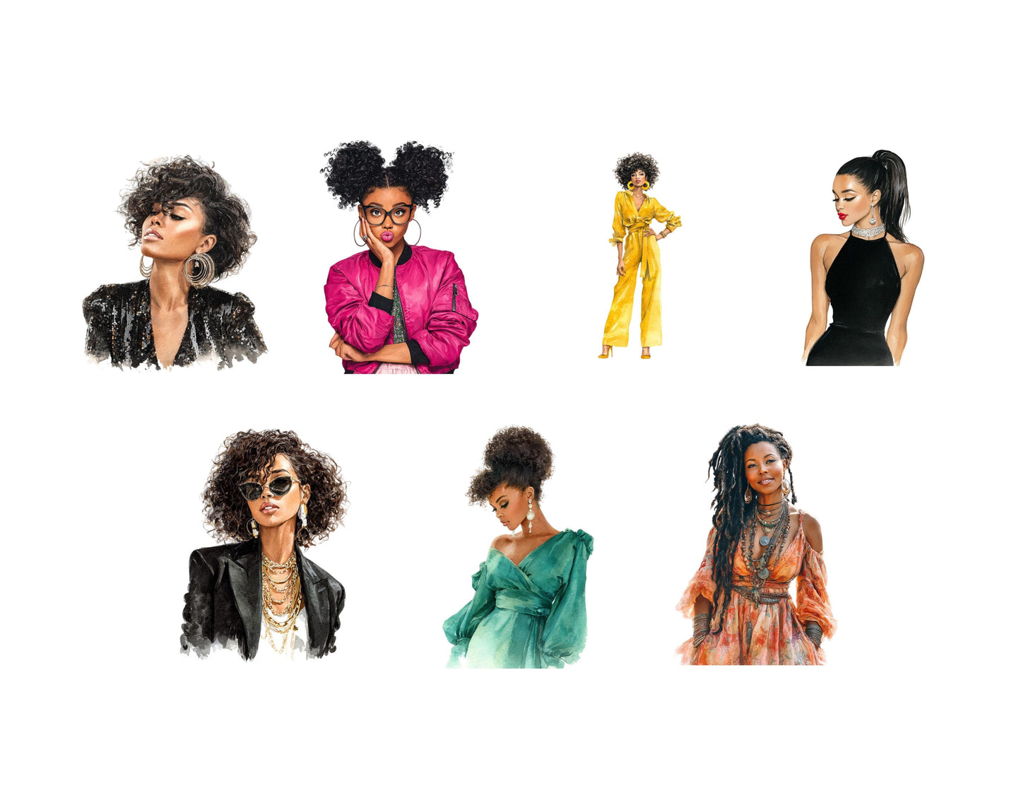 50 Black Girl Clipart Set, Black Girl Afro Women png, Black Queen Clipart, Black American Women CLipart, Afro Goddess png, Digital Download
