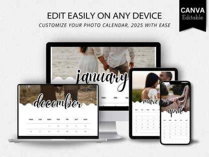 2026 Monthly Photo Calendar Template Custom, Canva Editable Printable, Minimalist Design, Drag & Drop