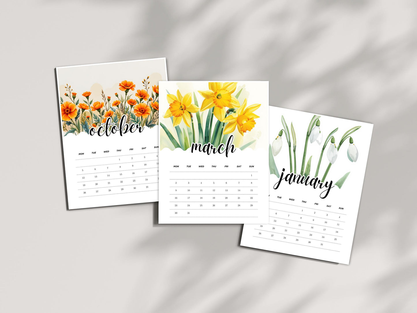 2026 Flower Monthly Calendar | Printable Floral Calendar PDF File