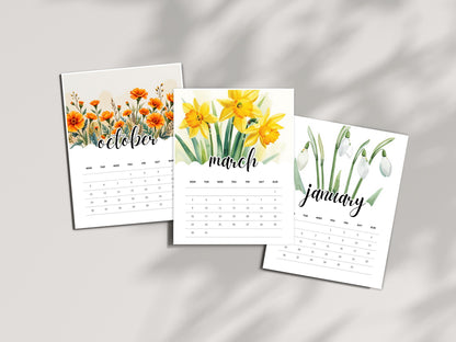 2026 Flower Monthly Calendar | Printable Floral Calendar PDF File