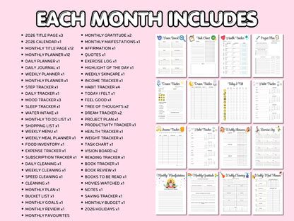 2026 Bullet Journal Premade Planner template with 88 Pages