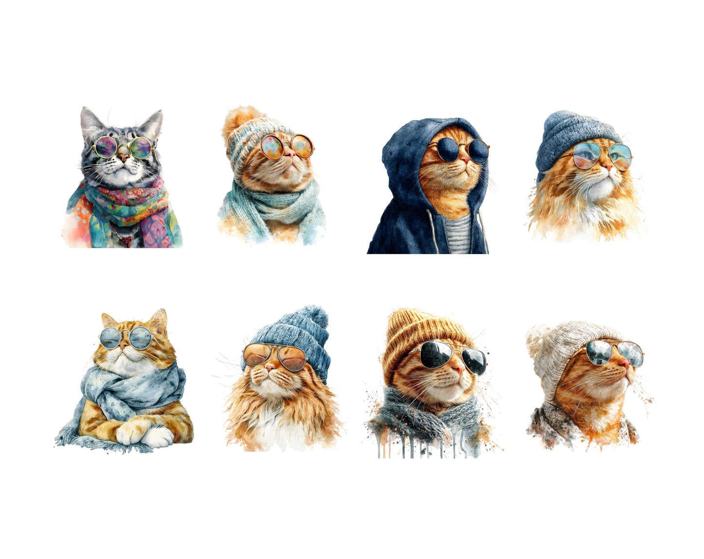 28 Rustic Cats Clipart Bundle, Cool Cats Clipart, Watercolor Rustic Cat Clipart, Printable High Quality png, Paper Craft, Instant Download