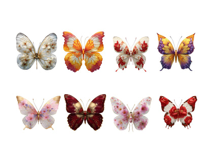 Images clipart de papillons floraux, papillons aquarelle (PNG), papillons roses (PNG), papillons floraux rouges, loisirs créatifs, téléchargement instantané, bricolage en papier