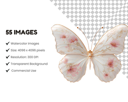 Images clipart de papillons floraux, papillons aquarelle (PNG), papillons roses (PNG), papillons floraux rouges, loisirs créatifs, téléchargement instantané, bricolage en papier