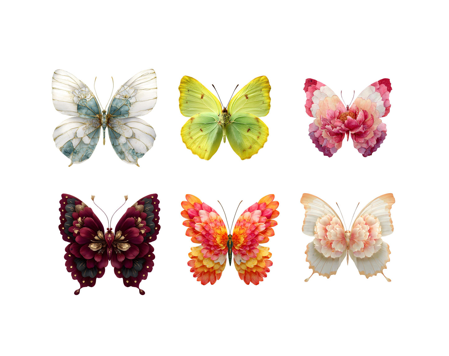 Images clipart de papillons floraux, papillons aquarelle (PNG), papillons roses (PNG), papillons floraux rouges, loisirs créatifs, téléchargement instantané, bricolage en papier