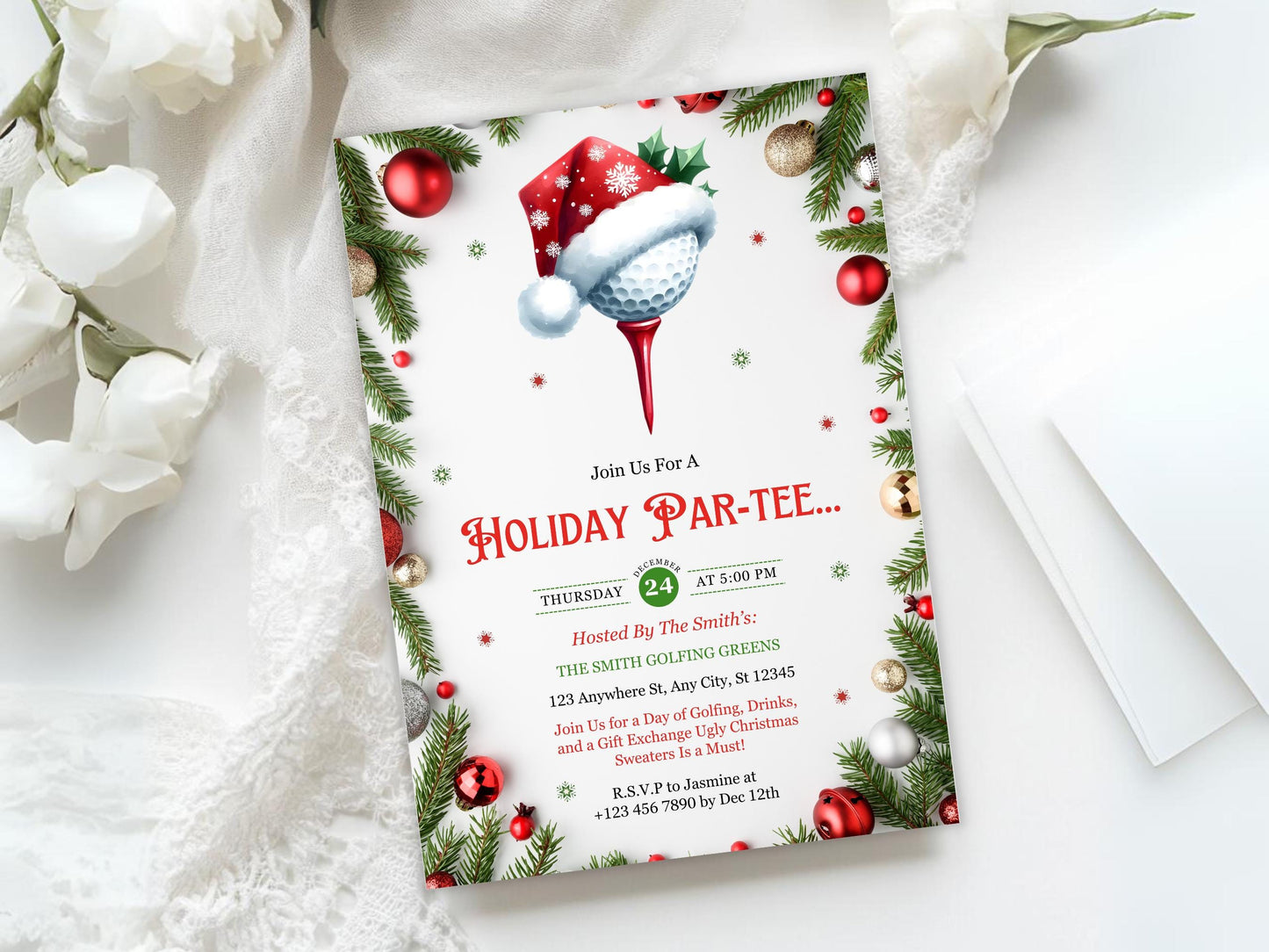 Invitation modifiable pour une partie de golf de Noël, invitation pour une fête de golf hivernale, invitation pour une soirée de golf, invitation pour une fête de Noël, téléchargement instantané