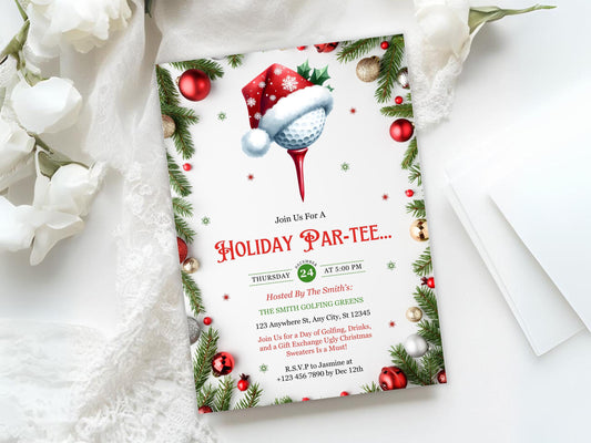 Editable Christmas Golf Invitation, Winter Holiday Golf Par-tee Invite, Golf Par-tee Invite, Christmas Par-tee Invitation, Instant Download