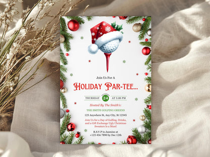 Invitation modifiable pour une partie de golf de Noël, invitation pour une fête de golf hivernale, invitation pour une soirée de golf, invitation pour une fête de Noël, téléchargement instantané