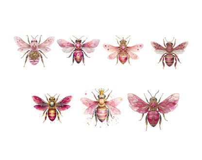 Pink Honey Bee Clipart Bundle, Watercolor Fantasy Pink Honey Bee png, Insect Clipart, Nature Clipart, Cute Bee Clipart, Digital Download