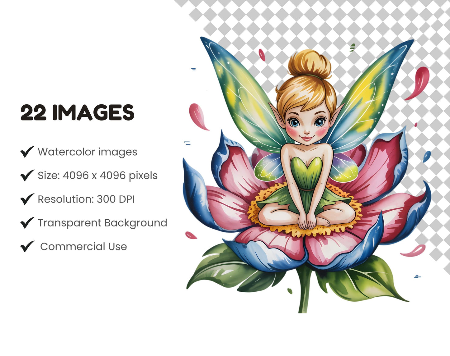 Watercolor Tinkerbell Clipart Bundle, Tinkerbell png, Cute Princess Tinkerbell Clipart, Cute Fairy Clipart, Commercial Use, Digital Download