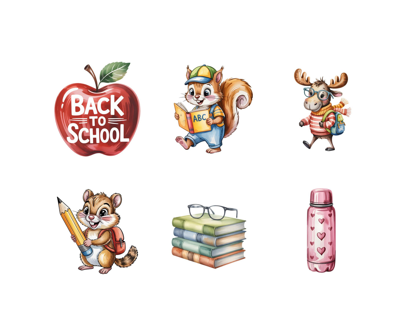 Back To School Animal Clipart Bundle, Cute Animal Back To School png, Nursery Preschool Toddlers Animal Clipart, School Supplies Clipart