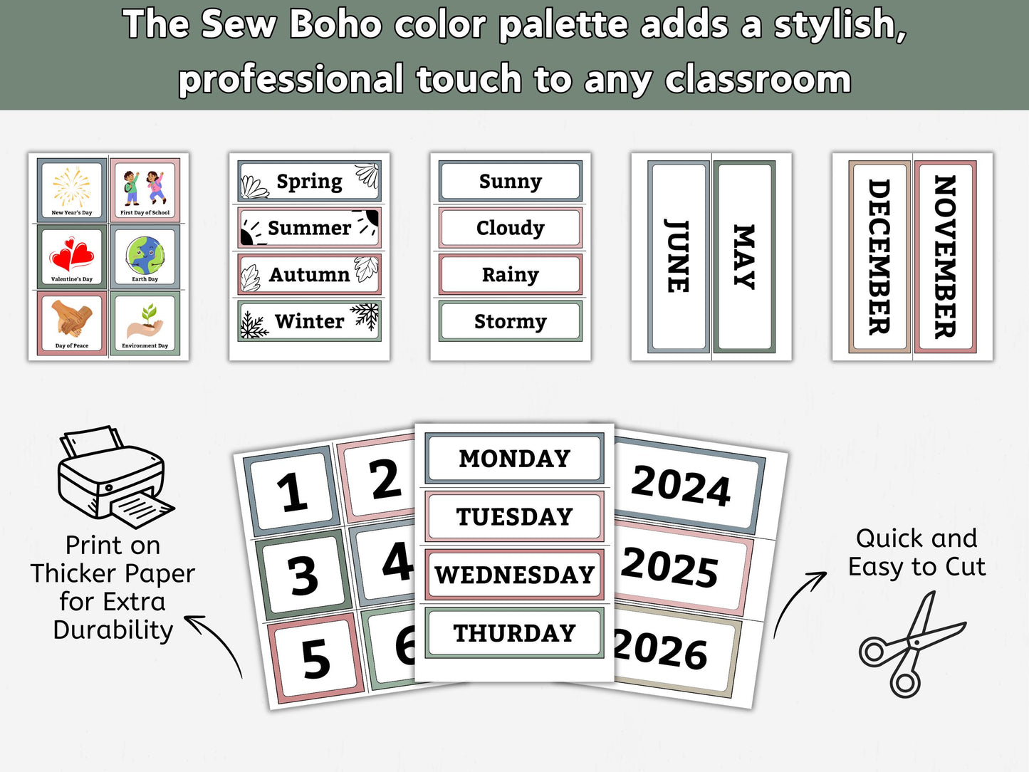 2026 Modern Boho Classroom Calendar & Educational for kids (Editable Canva Template)