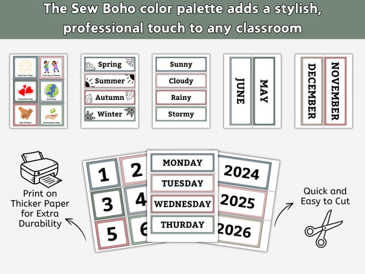 2026 Modern Boho Classroom Calendar & Educational for kids (Editable Canva Template)