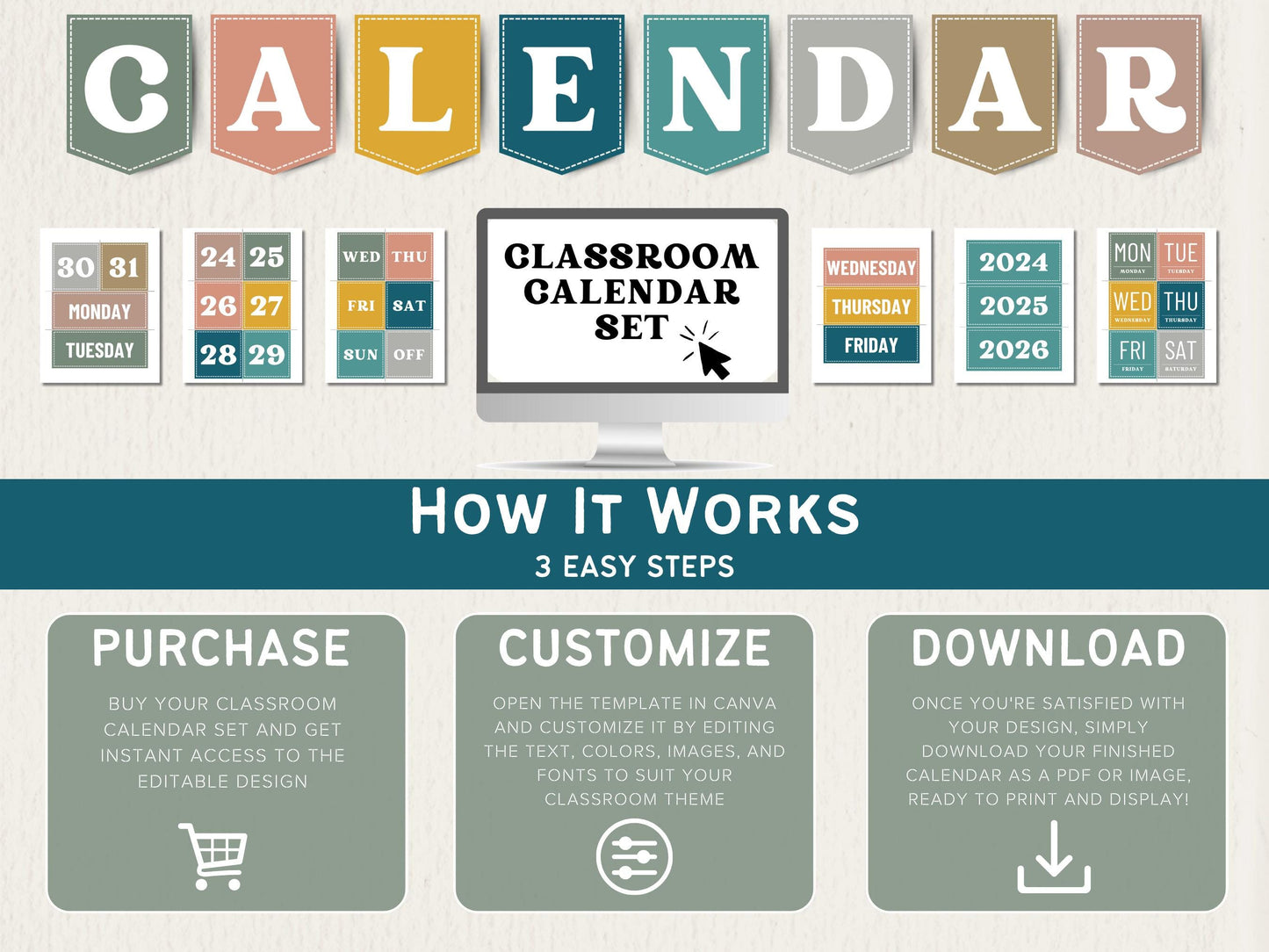 2026 Boho Classroom Calendar & Weather Station Editable Calendar (Digital Download)