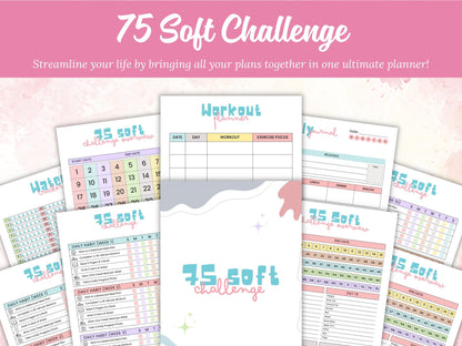 75 Soft Challenge Tracker Printable, 75 Soft Challenge Editable, 75 Easy Challenges, Printable Planner, Editable Soft Challenge Planner