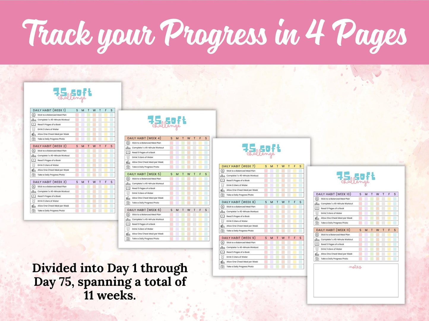 75 Soft Challenge Tracker Printable, 75 Soft Challenge Editable, 75 Easy Challenges, Printable Planner, Editable Soft Challenge Planner