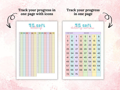 75 Soft Challenge Tracker Printable, 75 Soft Challenge Editable, 75 Easy Challenges, Printable Planner, Editable Soft Challenge Planner