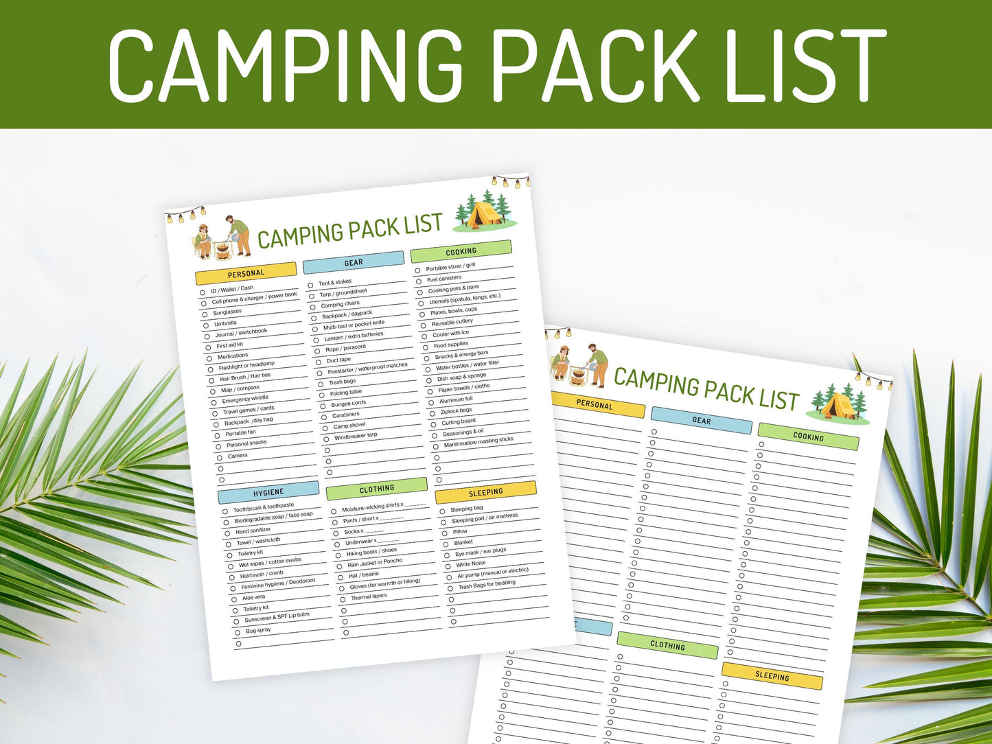 Camping Packing List Printable & Editable, Camping Pack List Template, Packing Checklist, Pack List Planner, Digital Download