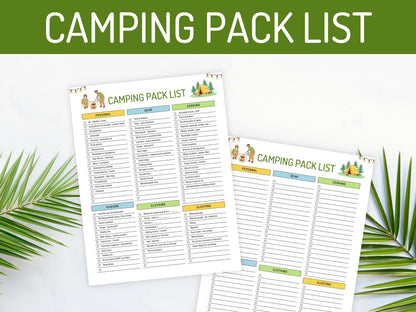 Camping Packing List Printable & Editable, Camping Pack List Template, Packing Checklist, Pack List Planner, Digital Download