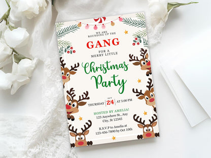 Einladungsvorlage für eine Rentier-Weihnachtsfeier, bearbeitbare Einladung zur Rentier-Weihnachtsfeier, Einladung zur Rentier-Party, Weihnachtsfeier