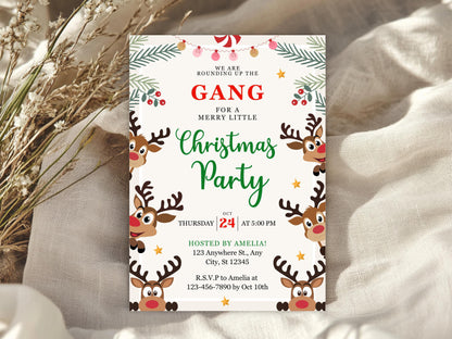 Einladungsvorlage für eine Rentier-Weihnachtsfeier, bearbeitbare Einladung zur Rentier-Weihnachtsfeier, Einladung zur Rentier-Party, Weihnachtsfeier