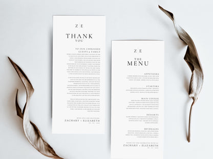 Minimalist Wedding Menu and Thank You Card Template | Modern & Elegant Design | Editable in Canva