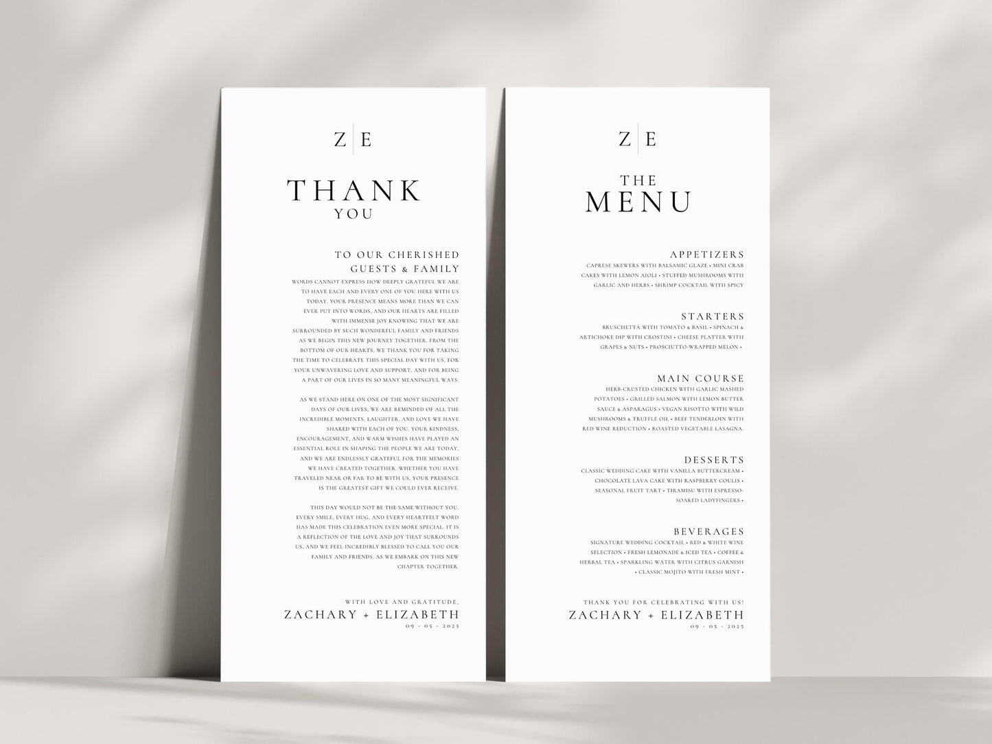 Minimalist Wedding Menu and Thank You Card Template | Modern & Elegant Design | Editable in Canva
