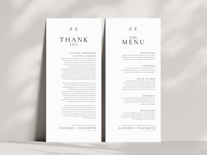 Minimalist Wedding Menu and Thank You Card Template | Modern & Elegant Design | Editable in Canva