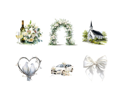 120 Wedding Clipart Bundle, White Wedding Clipart, Watercolor Wedding Couple Clipart, Bride Clipart, Wedding Elements, Rustic Wedding png