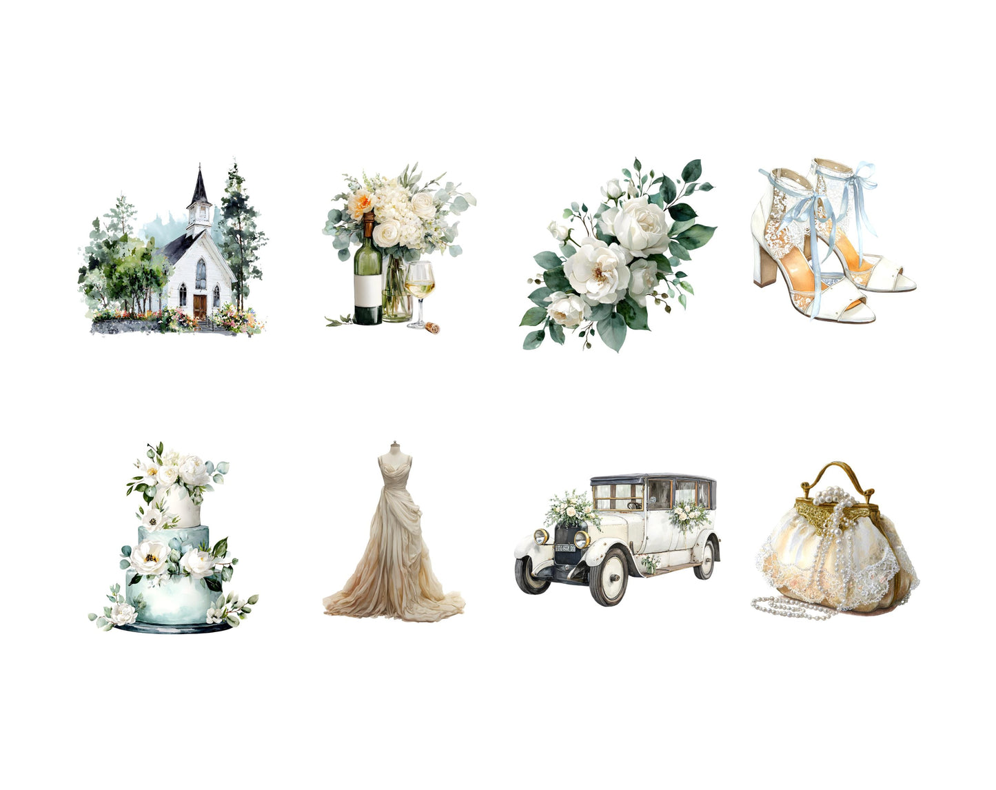 120 Wedding Clipart Bundle, White Wedding Clipart, Watercolor Wedding Couple Clipart, Bride Clipart, Wedding Elements, Rustic Wedding png