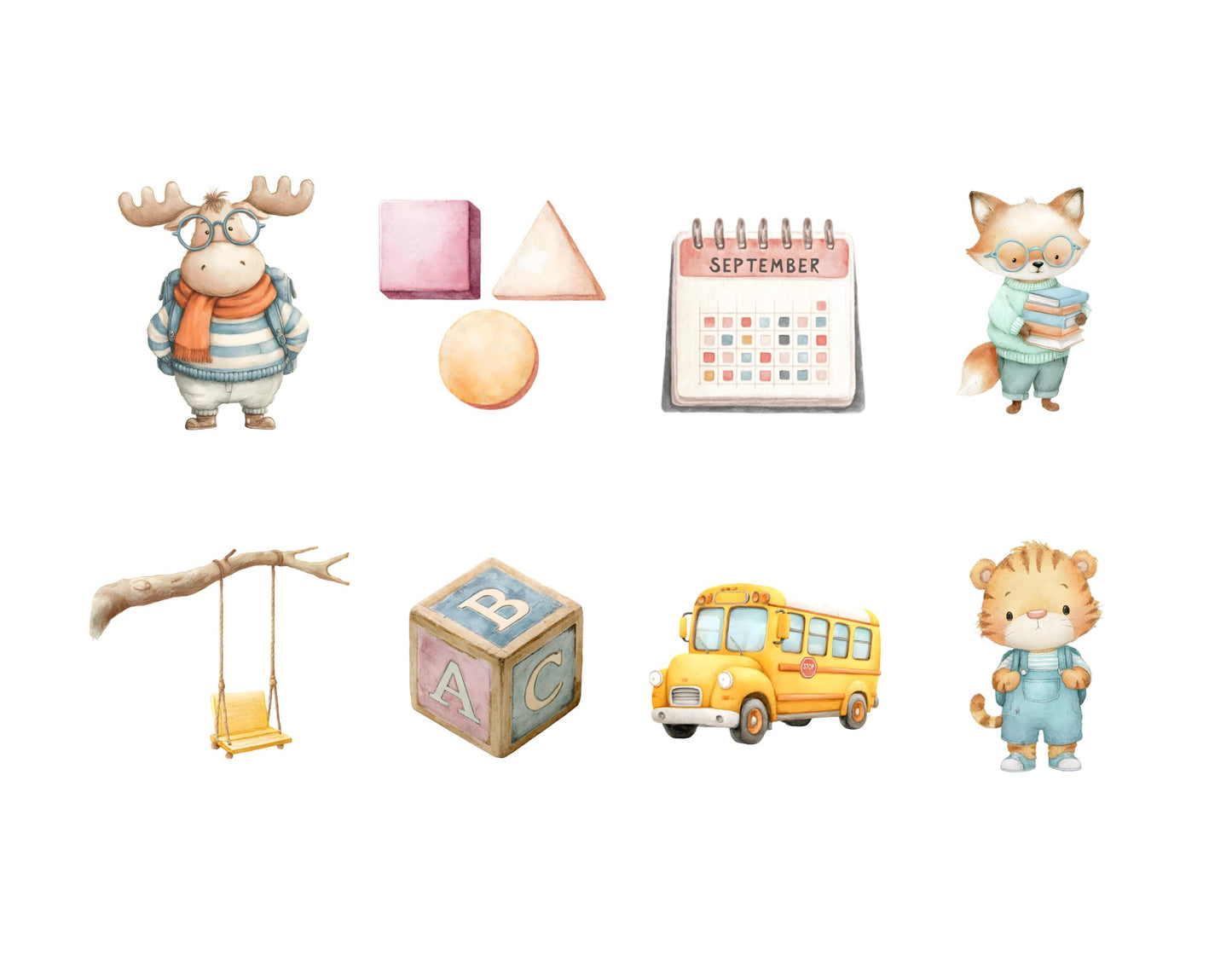 70 Back To School Animal Clipart, Watercolor School Animal Clipart, Nursery Decor, Back To School png, Commercial Use, Digital Download